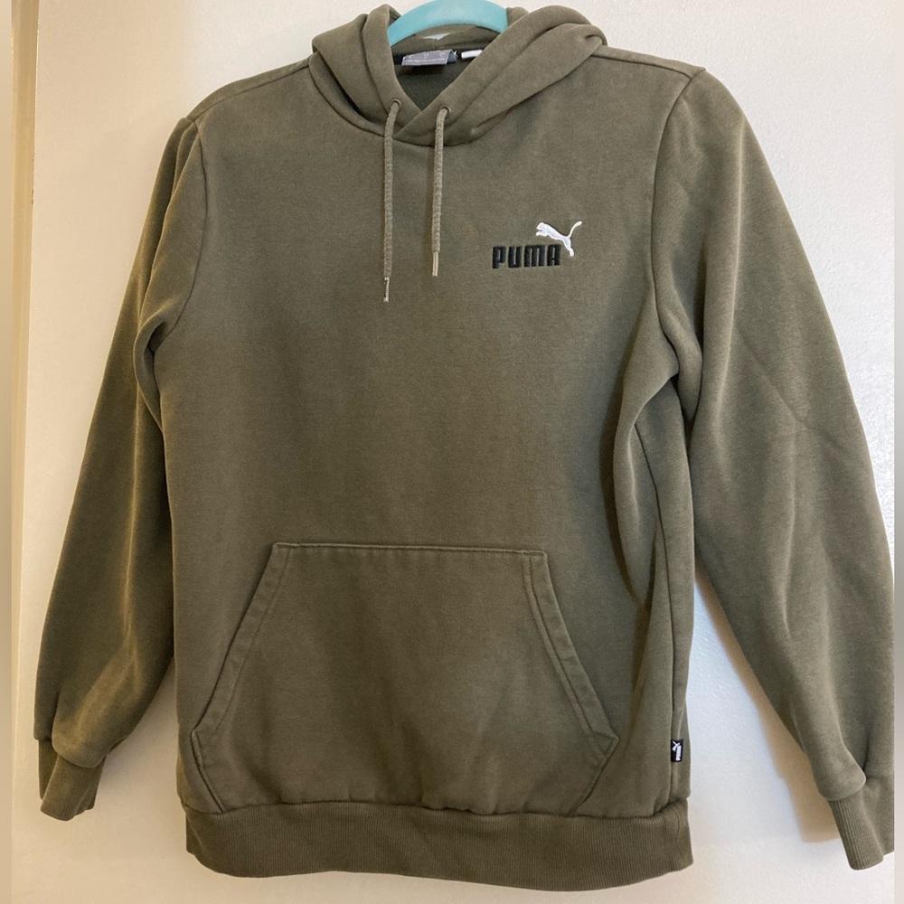 Dark Green Puma Hoodie, Logo embroidered, Adult Small